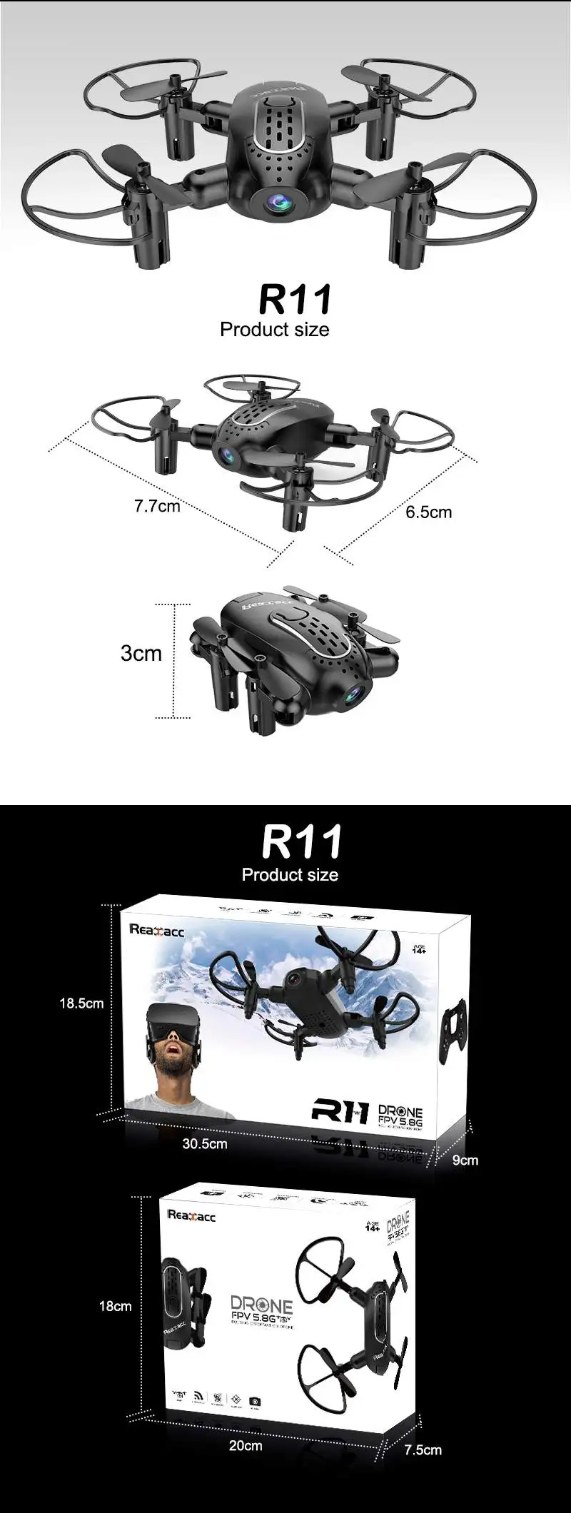 Realacc R11 мини с видом от первого лица 5,8G Складная 720P HD Камера 6-axis Безголовый режим 3 дюймов очки микро Дрон Квадрокоптер с дистанционным управлением