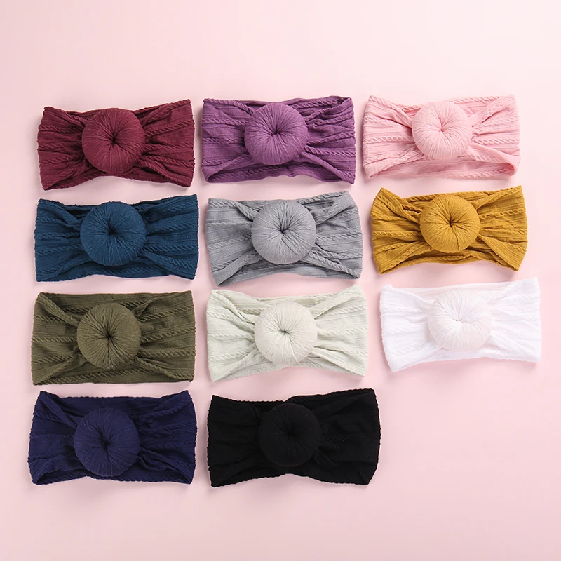 

Sweet Knot Bows Nylon Headbands,Round Knot Cable Knitted Wide Turban Headwraps,Soft Stretchy Knotbow Hairbands Baby Girls Hair