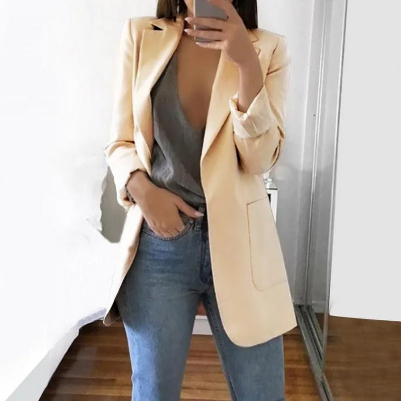 Khaki 3XL Women Casual Blazer Slim Suit Business Blazer Open Front Cardigan Coat with Long Sleeve Work Office Jacket Cardigan Outwear