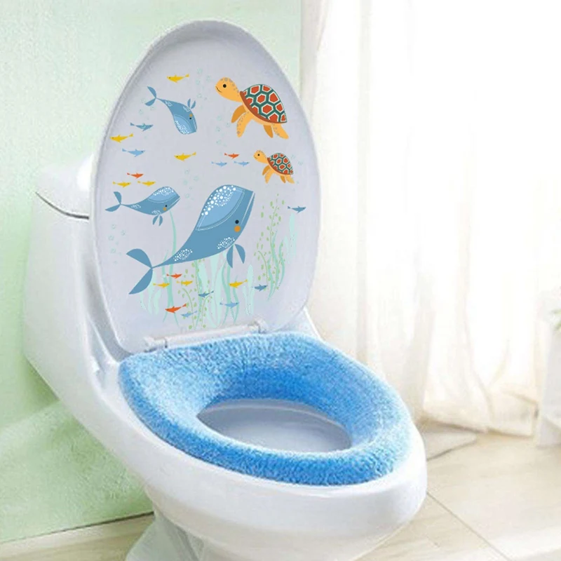 

1Pcs Turtles Whale Fish Sealife Wall Stickers for Toilet Decorations Diy Cartoon Mural Art Decals Home Decor Posters