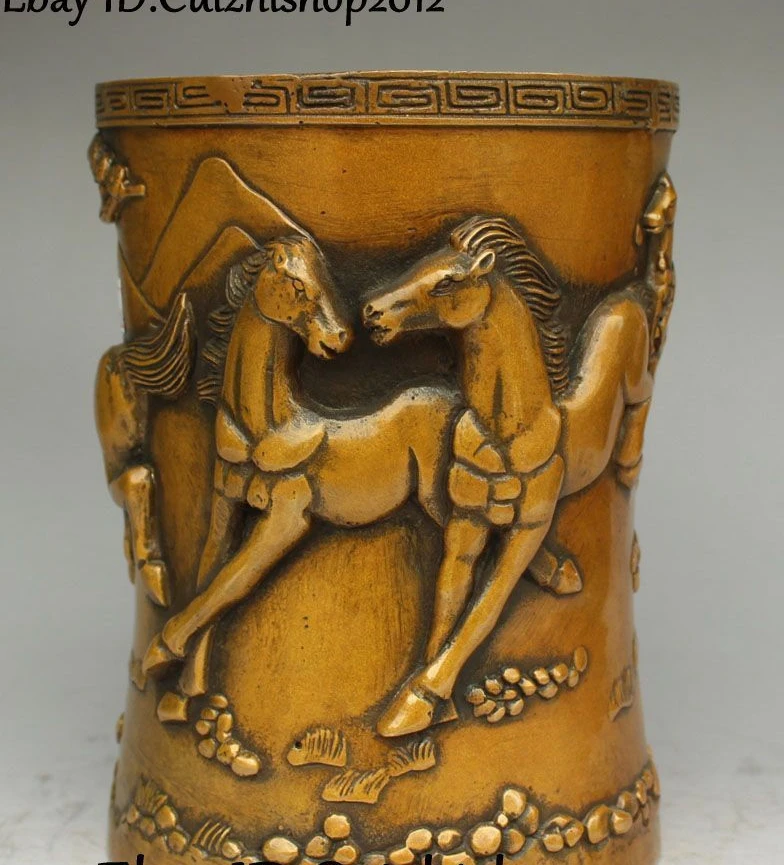 free shipping Chinese Bronze Running Horse Horses Pen Container Brush Pot pencil Holder vase