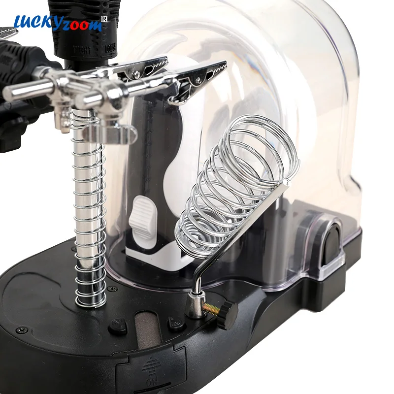 Cena 2.5X 5X 16X spawanie okulary powiększające z oświetleniem LED podświetlane lupa biurko ręczne szkło powiększające lampa lampa trzecia ręka do lutowania