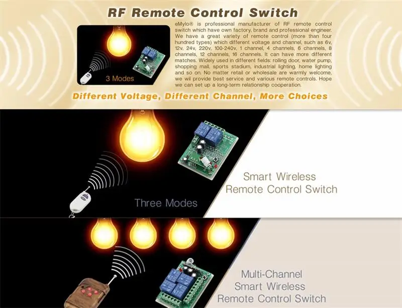 EMylo Smart Switch, Беспроводной дистанционного Управление свет лампы светодиодные коммутатора RF AC 220 В 1000 Вт ЧЕРНЫЙ передатчик 2X2 Канальные реле 433 МГц