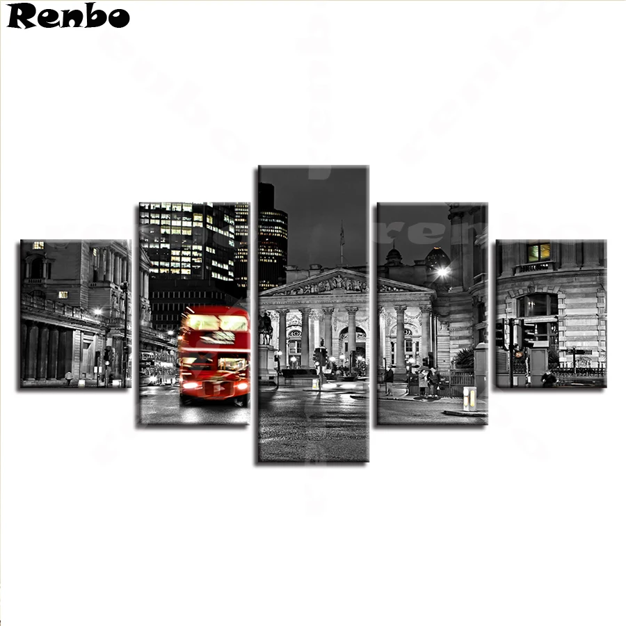 

5 pcs DIY 5D Diamond Painting Cross Stitch Kits City night scene Mosaic Diamond Embroidery Black And White wall art Home Decor