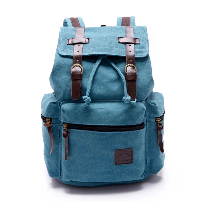 Mens Leather Hiking Backpack Rucksack Bag Laptop Travel School Bags Black Blue