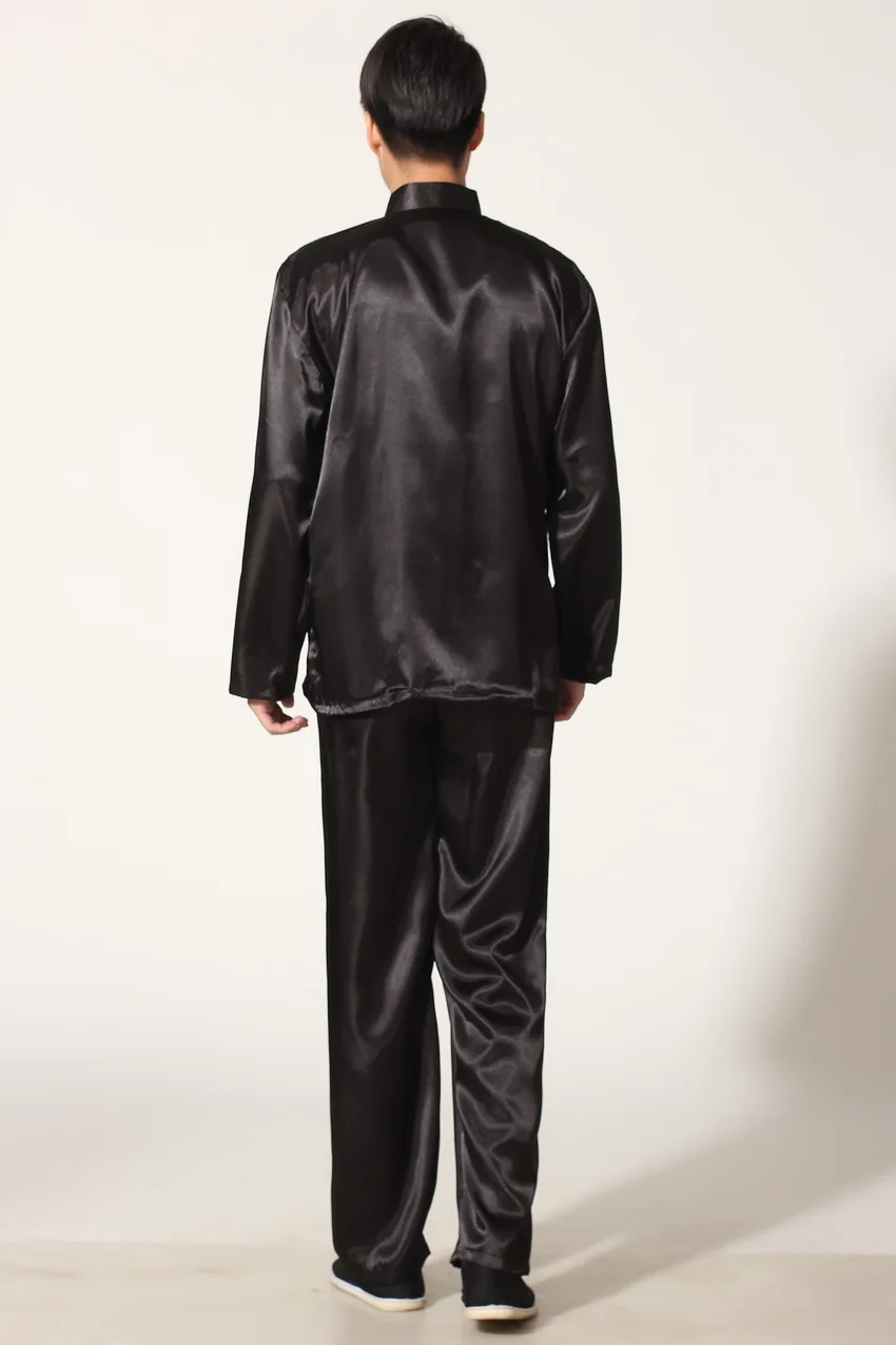 Горячая черный китайский мужской атлас, искусственный шелк кунг-фу костюм винтажная Вышивка Дракон тайцзи ушу униформа Размер S M L XL XXL M051-1