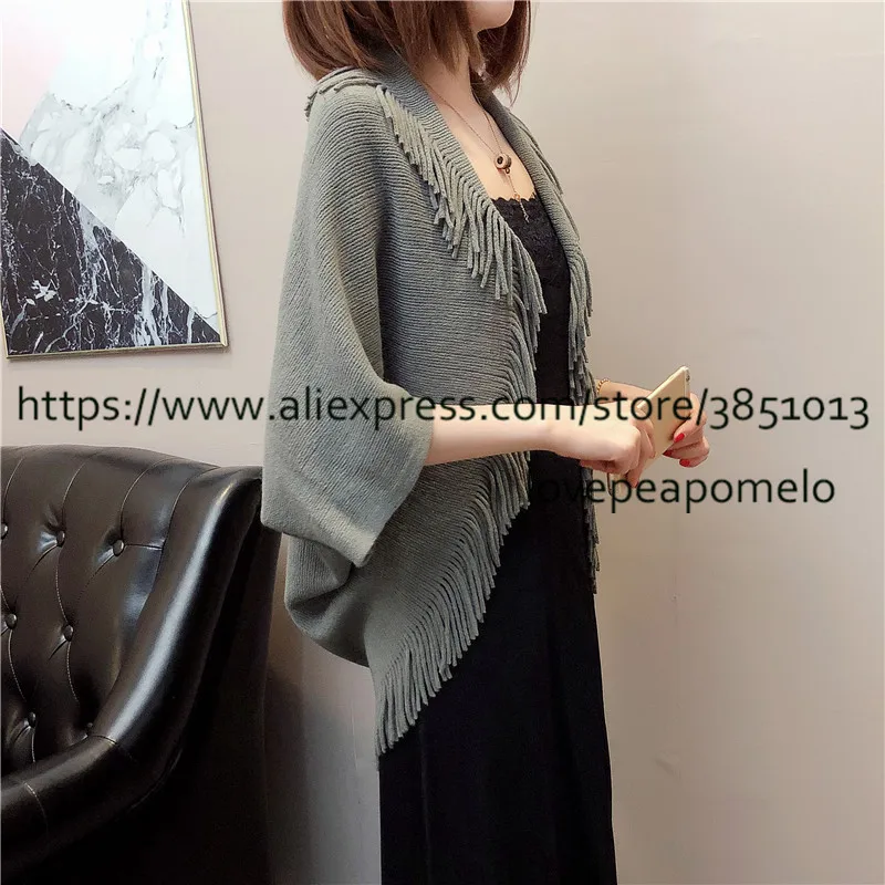 Весна и осень Knittedsweater Для женщин плюс Размеры Винтаж кисточкой свитер шаль свободные женские рукав "летучая мышь" накидка кардиган J244