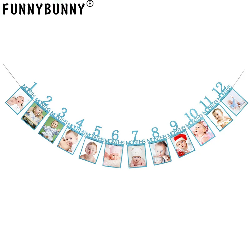 FUNNYBUNNY 1 день рождения блестящие украшения ежемесячная веха фото плакат для новорожденных до 1-12 месяцев. Подарка на празднование в честь будущего рождения ребенка