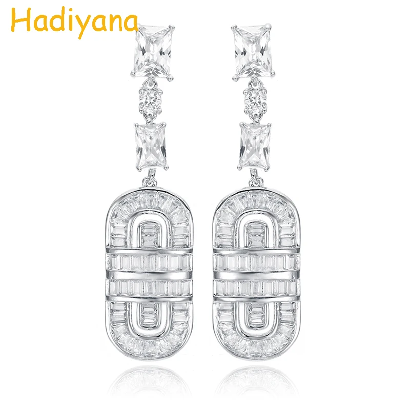 

Hadiyana 2018 Luxury Wedding Square Styling Earrings with AAA Cubic Zircon Fashion Earrings Women's Party Pendant Earrings EH700