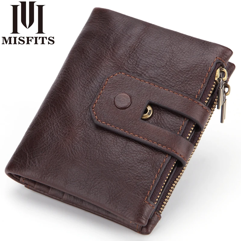 MISFITS Genuine Leather Men&#39;s Wallet Small Zipper Coin Purse Organizer Wallets Men Money Bag ...