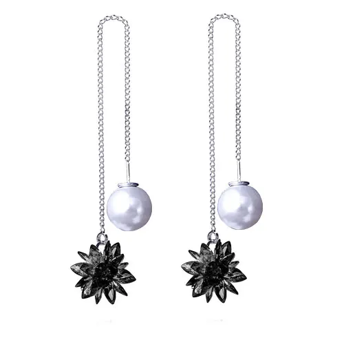 Black Fashion earring with Stone белый хрустальный лед цветок женский стерлингового серебра 925 пробы дамы 'падение серьги ювелирные изделия Pendientes бижутерия - Окраска металла: Black