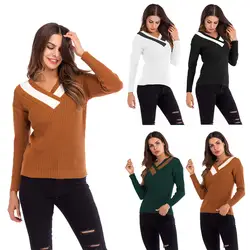 Женский вязаный свитер джемпер с v-образным вырезом и длинными рукавами, пуловер, топ, блузка, sueter mujer invierno 2019, высокое качество, W711
