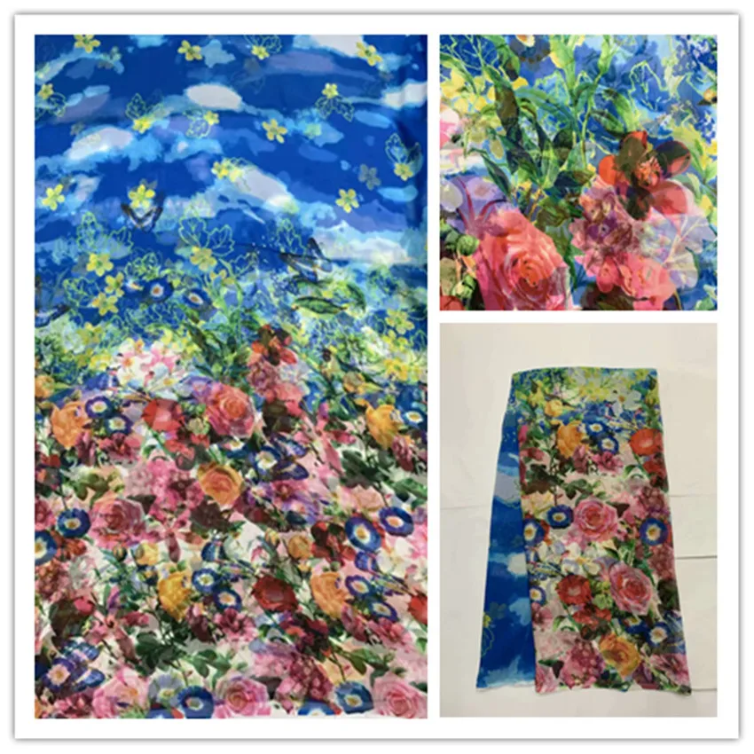 

140cm New Summer Print 100%Silk Chiffon Fabric Fashion colorful leopard design print 100% silk chiffon fabric 6momme DS22