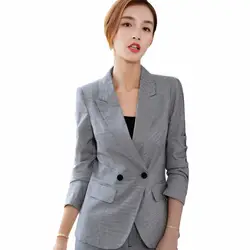 2018 на осень-зиму Женщины Полный рукавом Блейзер Большие размеры 4xl офис бизнес-леди куртка Рабочая одежда тонкая верхняя одежда серый в