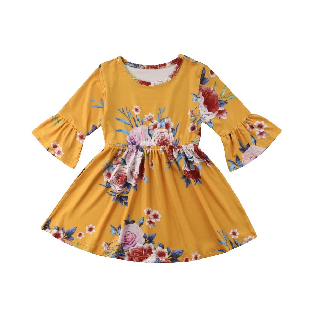Flower Kid Baby Girls Clothing Long Sleeve Floral Dress For Girls