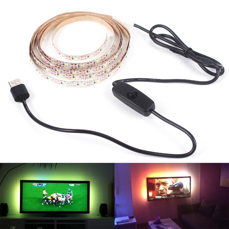 USB светодиодная лента Лампа SMD3528 DC5V 1 м 2 3 4 5 с гибкий коммутатор светодио дный