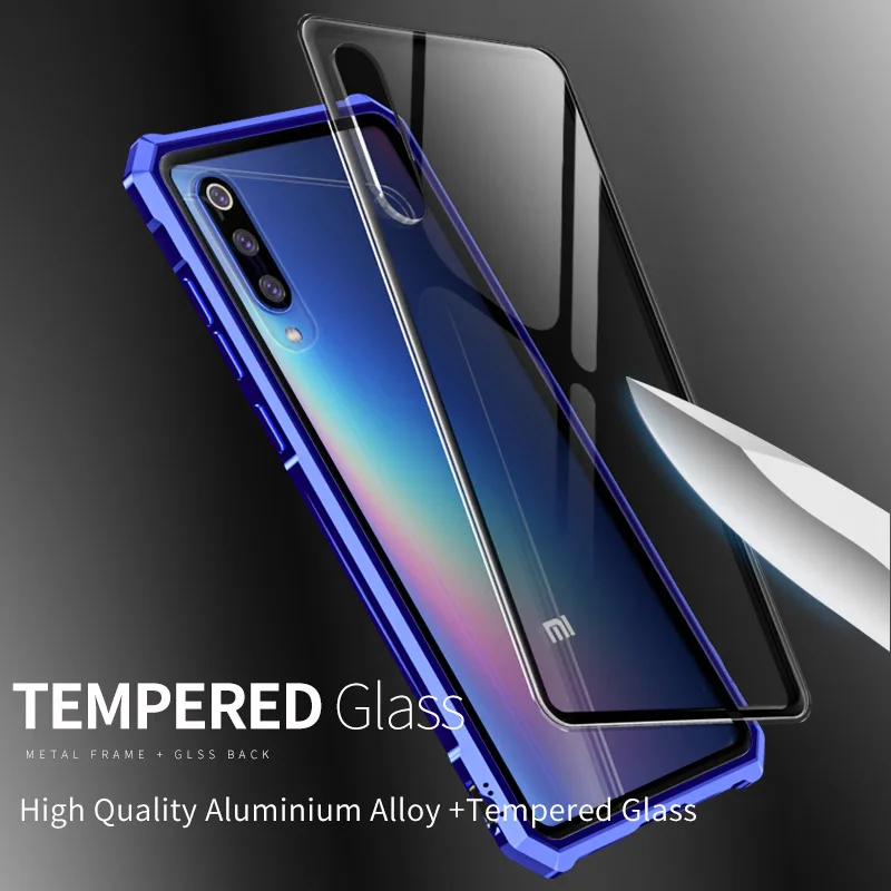 OMEVE for Xiaomi Mi 9 Case Mi9 Explorer Case Anti-explosion Tempered Glass Back Cover Alloy Metal Frame Bumper for Xiaomi9 Funda