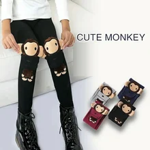 Зимние Детские Хлопковые Штаны для маленьких девочек Детские Вышивка обезьяны KT утолщаются теплые Стрейчевые брюки-леггинсы Красочные Симпатичные