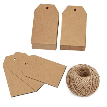 

100 Pcs Gift Tags with String Kraft Paper Vintage Wedding Hang Tags 7x4cm with 100 Feet Natural Jute Twine