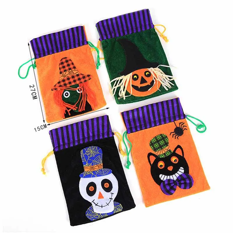 Colorful Halloween Candy Drawstring Bag Gift Bags Pumpkin Witch Skull