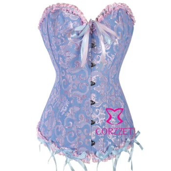

Fantansy Lady Clubwear&Shaperwear Trainer Suit Women Blue Pin Up Overbust Sexy corsets And Bustiers Corpete Corselet With Bow