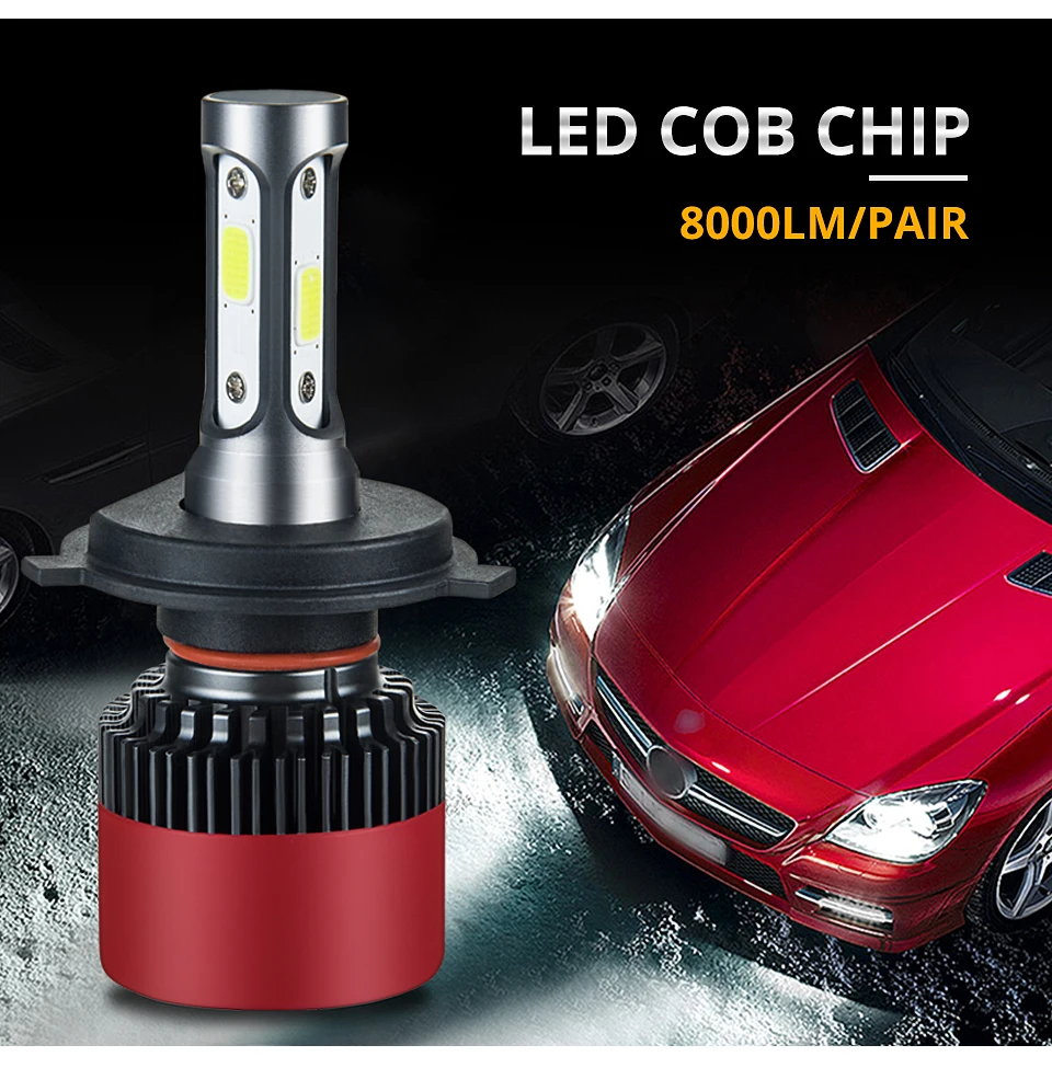 Foxcnsun 3-sided H1 H3 H4 H7 LED H11 9005 9006 9012 HB3 HB4 COB Car LED Headlight Bulbs 72W 8000LM 6500K Auto Headlamp 12v 24v (2)