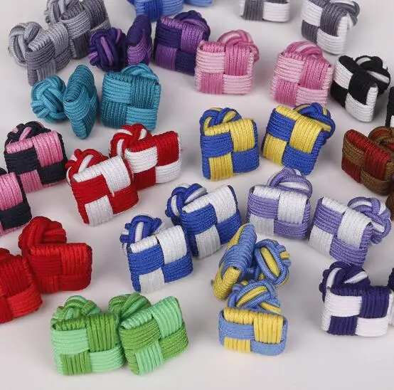 

100pairs/lot MIXORDER Silk Knot Cufflink 30 Colors Square Knitting Cuff Links Handmade Cuff Button DIY Accessory Men&Women