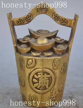 

Chinese Folk Copper Bronze Fengshui Lucky Wealth YuanBao Treasure bowl keg