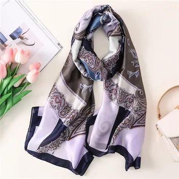 

2020 Luxury Scarf Women Silk Pashmina Brand Print Lady Beach Scarfs Shawl Wrap Femme Foulard Hijab Soft Band