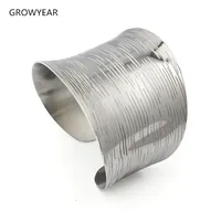 Engraving Wave Pattern Silver Color Wide Bracelet Cuff Bangle Stainless Steel Women Grils Fashion Jewelry 1PCS 1