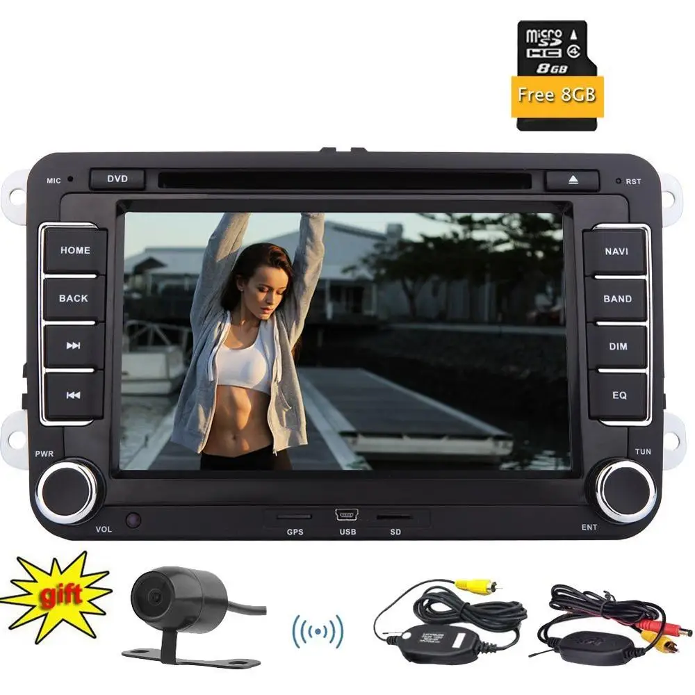 

Double 2 Din Head Unit+Wireless Rear Camera and Map Card Bluetooth Autoradio GPS DVD CD Player FM AM Radio RDS SWC USB SD for VW