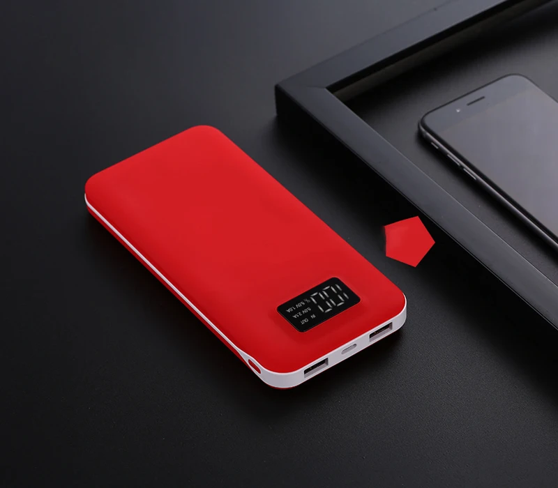 Power bank ультра-тонкий 20000mAh мобильный источник питания цифровой ЖК-дисплей универсальный банк питания Смартфон Зарядка сокровище Горячая - Цвет: Red