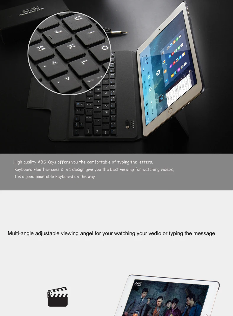 Sinpan Беспроводная клавиатура-чехол для нового IPAD 9,7 дюйма (2017)/IPAD Pro 9,7 дюйма/IPAD AIR2, ультра тонкий и легкий вес, USB Магнитный заряд