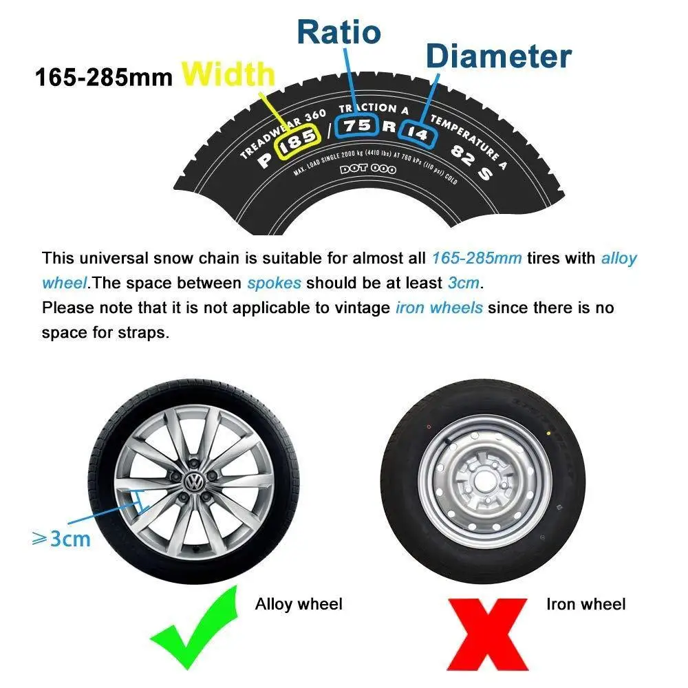 6x противоскользящие цепи снега автомобиля цепи для шин универсальные для 165-285 мм шин