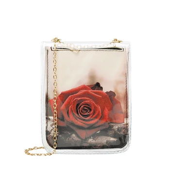 

New Double pack PU leather Women bag Transparent printing shoulder bag chain croosbody bag Rivet decoration handbag