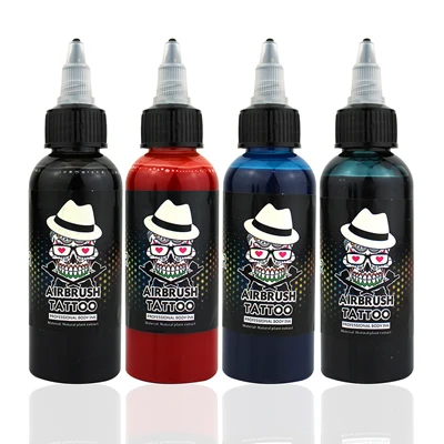 OPHIR 60 ML/Bottle Airbrush Ink Black/Red/Blue/Tattoo Color for Body Paint Temporary Tattoo Ink Pigment Body Art Color _TA099-1 4 COLORS