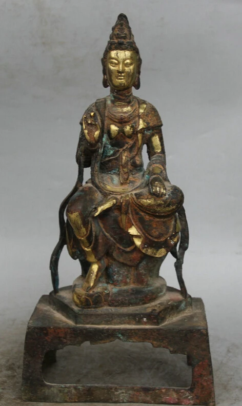 

USPS to USA S2372 14" Chinese Bronze 24K Gold Gilt Kwan-yin Guan Yin Boddhisattva Goddess Statue B0401