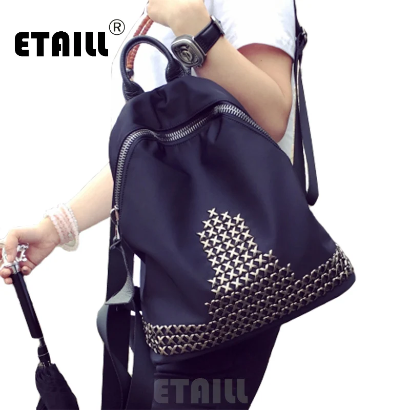 

Free Shipping Waterproof Nylon Backpacks Bags Lady Nylon Rivet Studded Backpack School Bags for Teenage Girls Sac a Dos Femme