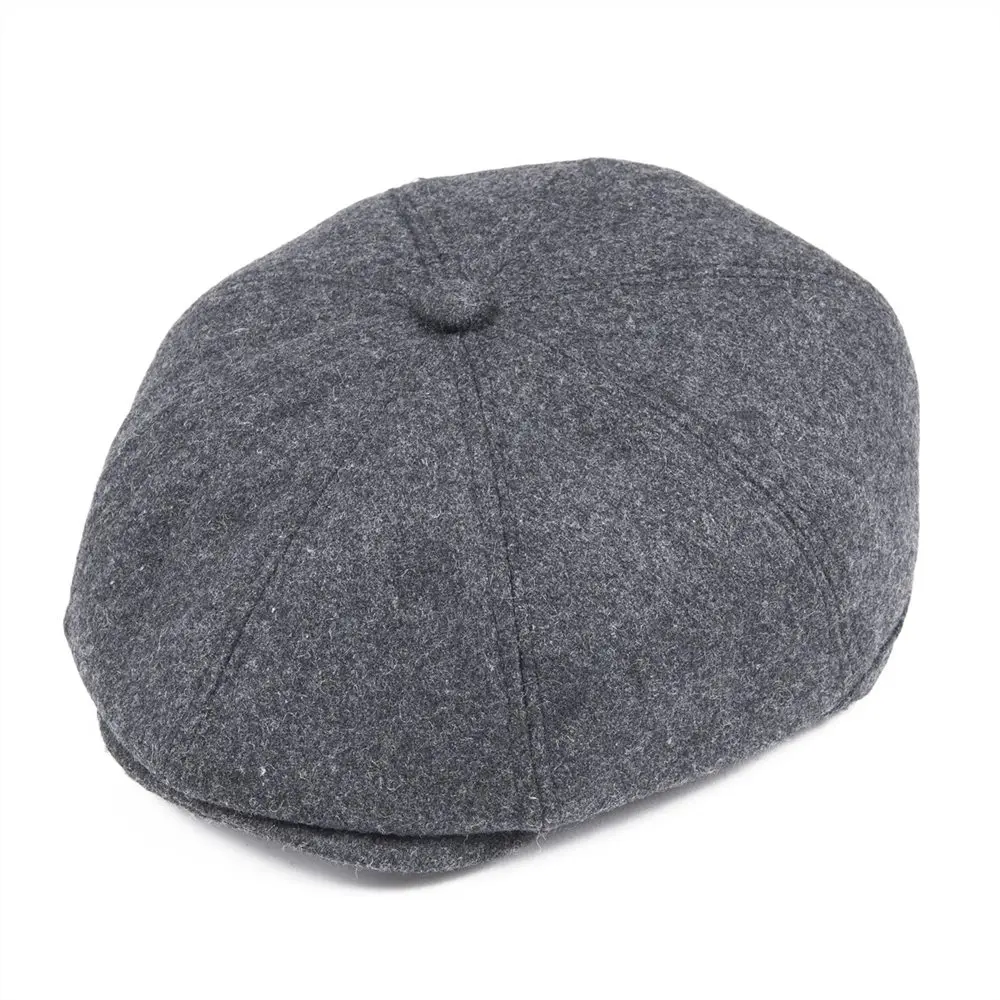 VOBOOM Men's Cap Dark Gray Herringbone Tweed Wool Blend Newsboy Ivy Hat