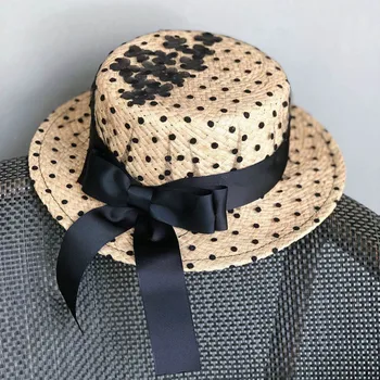 

Lace Bow Handmade Sun Hat Women Straw Hat Beach Big Casual Hat Summer XRQ88