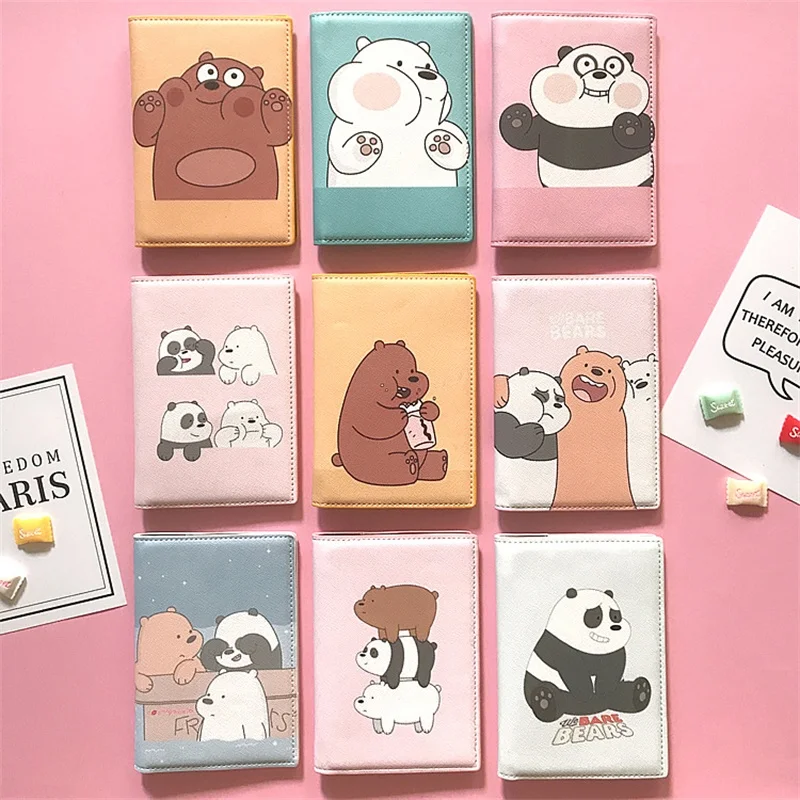 

Hot Lovely Bare Bear PU Leather Passport Holder Money Card Holder Case Leather Travel Passport Cover With Card Wallet