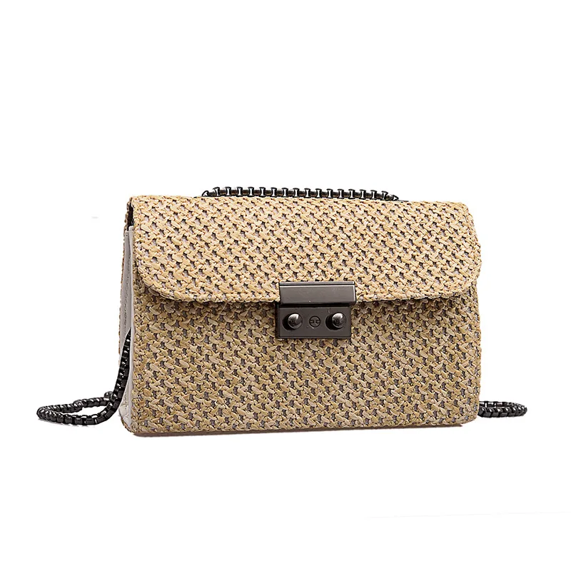 

2019 new fashion woven solid color chain bag simple chain shoulder Messenger bag straw bag women