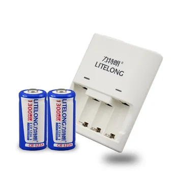 

2pcs 1300mAh 3v CR123A rechargeable LiFePO4 battery lithium battery with charger