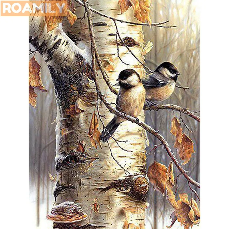 

ROAMILY,5d Diamond Painting Bird,Animals"two birds in the tree",DIY Diamond Art Cross Stitch,Full Square/Round Drill Mosaic