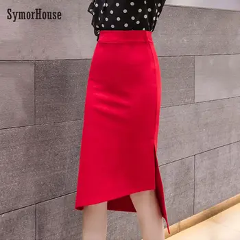 

New Solid Color Pencil Skirts Women high waist Open Split Stretch Slim Skirt Fashion Women's Sexy Midi irregular Skirts S-5XL
