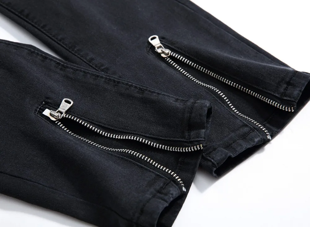 Мода High Street мульти-молния нищий отверстие Джинсы для женщин Для мужчин Эластичный Slim Fit середины талии Байкер Для мужчин джинсовые штаны
