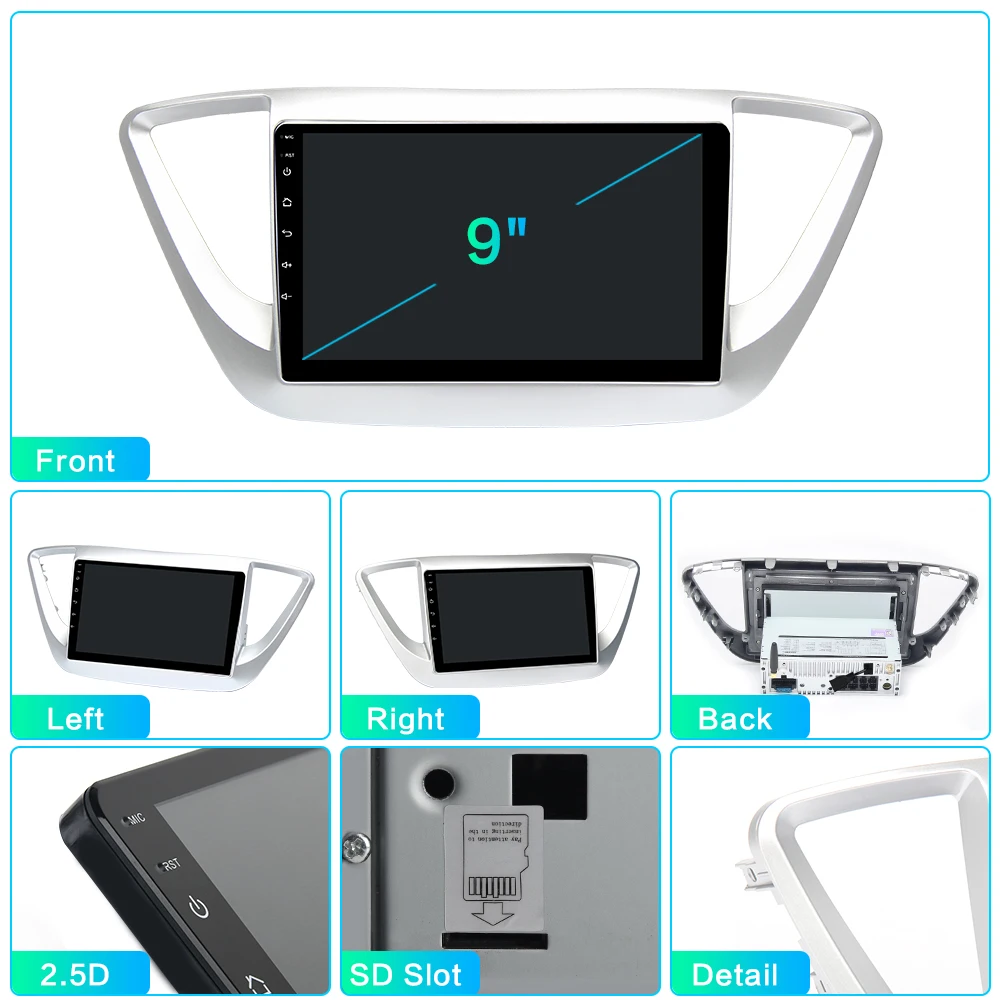 Best Dasaita 9" IPS Touch Screen Radio Car for Hyundai/Verna/Solaris 2017 1 Din Android 9.0 2.5D Multimedia Player GPS MP3 Car Stereo 5