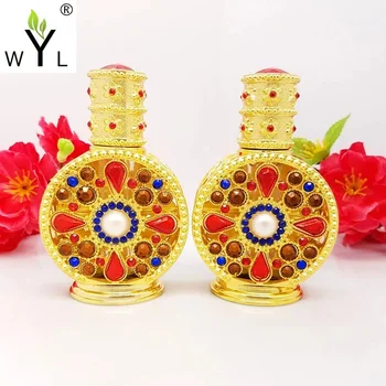 

10pcs/lot 15ml Antiqued Metal Perfume Bottle Arab Style Essential Oils Bottle with Glass Dropper Gold Color