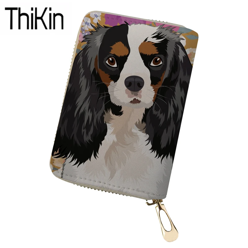 THIKIN/милые женские визитницы с принтом King Charles Spaniel, женские чехлы из искусственной кожи для карт, клатчи, сумки для кредитных карт