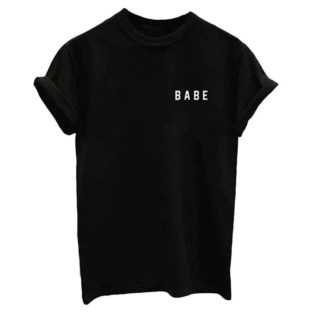 Тенниска с надписью Babe для женщин черный серый белый цвет S-2Xl свободный стиль